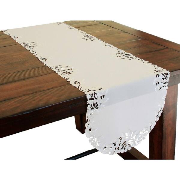 Xia Home Fashions Arietta 15 in. x 54 in. White Embroidered Cutwork Table Runner