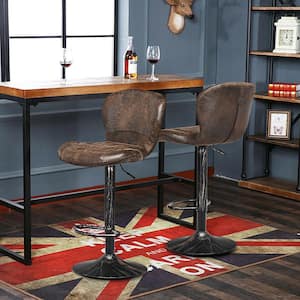 Adjustable 43.5 in. Brown Low Back Metal 33 in. Retro Swivel Bar Stools with Backrest and Footrest (Set of 4)