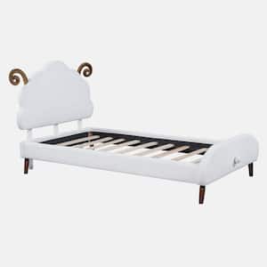 White Plywood Frame Twin Size Upholstered Platform Bed with Sheep-Shaped Headboard