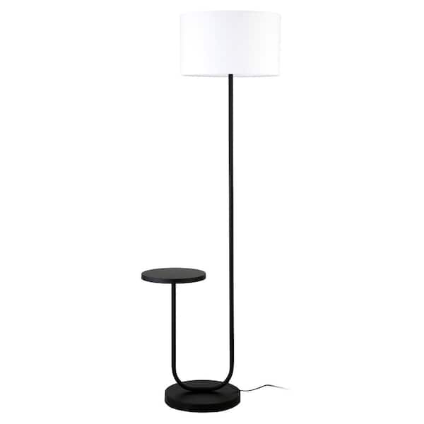 HomeRoots 65.75 in. Black and White 1 1-Way (On/Off) Tripod Floor Lamp for Living Room with Cotton Drum Shade