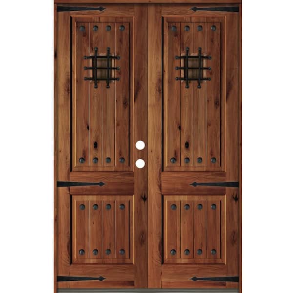 Krosswood Doors 60 in. x 96 in. Mediterranean Knotty Alder Square Top with Red Chestnut Stain Left-Hand Wood Double Prehung Front Door