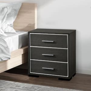 15.5 in. Gray 3-Drawer Wooden Nightstand
