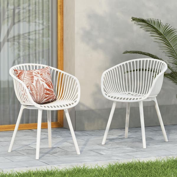Harper & Bright Designs White Plastic Outdoor Dining Chair Set of 2