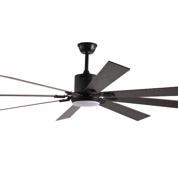 Jushua 72 in. Walnut LED Black Ceiling Fan Light, 8-Blades, Remote Control, Adjustable Color Temp for Living Room, Bedroom
