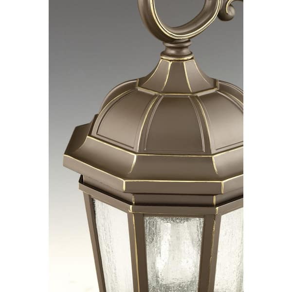 Verdae Collection 1-Light Antique Bronze Clear Seeded Glass New Traditional Outdoor Small Wall Lantern Light