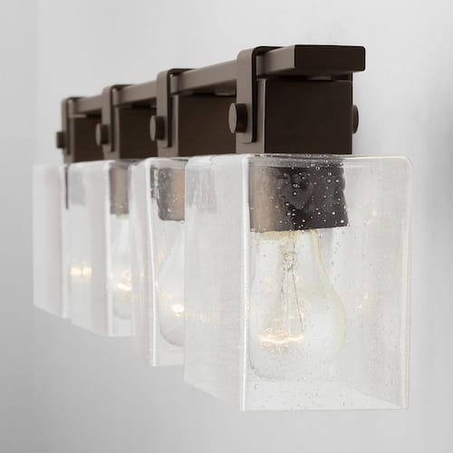 Graham 32.5 in. W x 8 in. H x 6 in. E 4-Light Vanity Light in Oil Rubbed Bronze with Clear Seeded Glass Shades Lighting