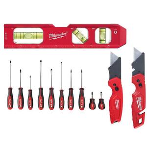 7 in. Billet Torpedo Level with Screwdriver Set and FASTBACK Folding Utility Knife Set (13-Piece)
