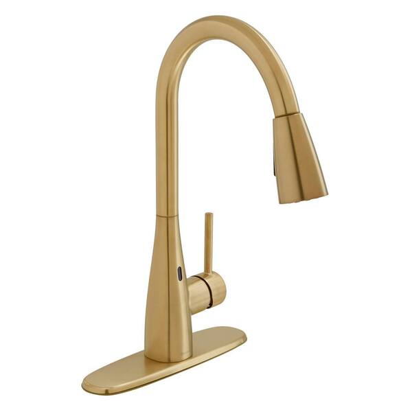 Glacier Bay Vazon Touchless Single-Handle Pull-Down Sprayer Kitchen Faucet with TurboSpray in Matte Gold