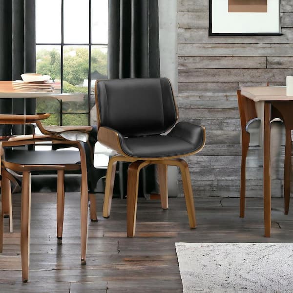 HomeRoots Black And Brown Upholstered Faux Leather Curved Back Side Chair