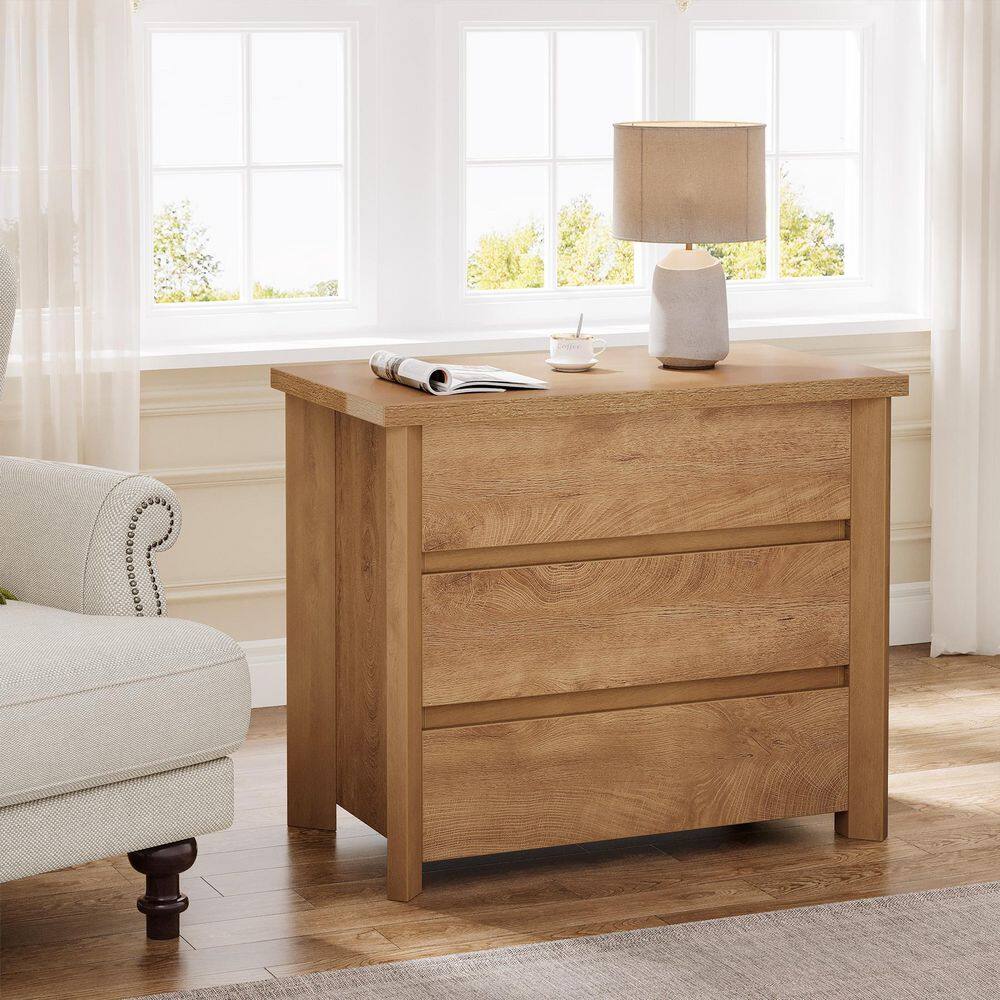 Fenley Light Brown Oversized Nightstands, 3-Drawer 31.5 in. Bedside Table, Large Nightstands for Bedroom, 2 Pieces - thumbnail 5