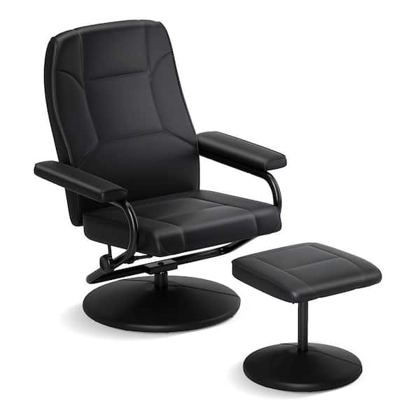 Costway Black PVC Leather 360° Swivel Recliner Chair Lounge Accent Armchair with Ottoman
