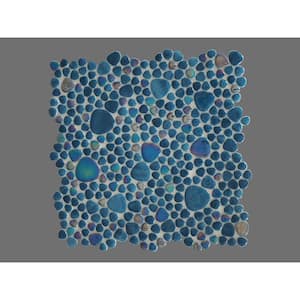 Glass Tile Love Eternal 12" x 12" Dark Blue Pebble Mosaic Glossy Glass Wall, Floor Tile (10.76 sq. ft./13-Sheet Case)