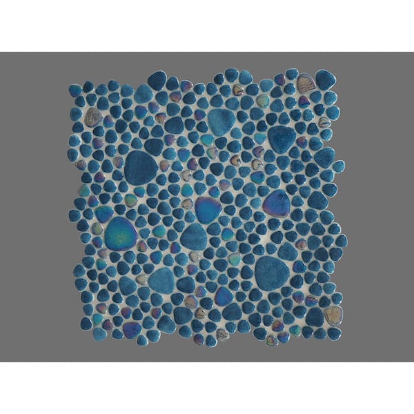 The Tile Doctor Glass Tile LOVE Eternal 12 in. X 12 in. Dark Blue Pebble Glossy Glass Mosaic Tile for Wall/Floor (10.76 sq. ft./case)
