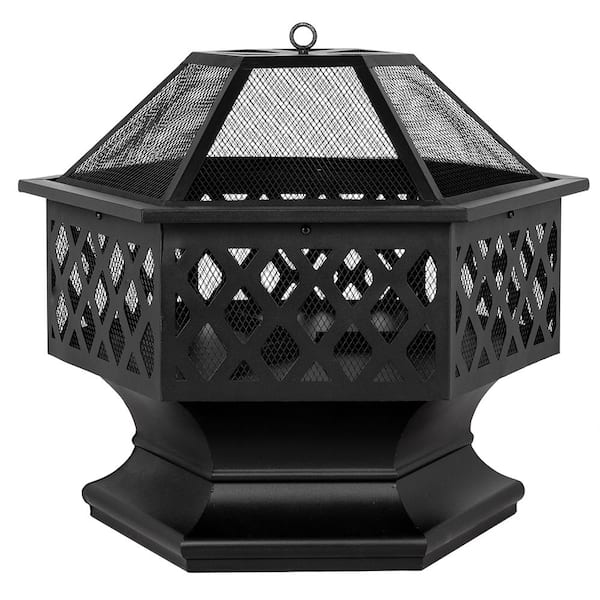 Winado 22 in. W x 24 in. H Hexagon Metal Wood Burning Fire Pit in Black