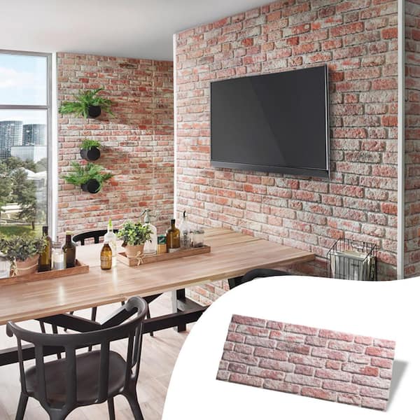 WALL!SUPPLY 0.79 in. x 19.69 in. x 47.24 in. UltraLight Faux Brick Red-White  HD Printed Jointless Common Plank (4-Pack) 20430300 - The Home Depot