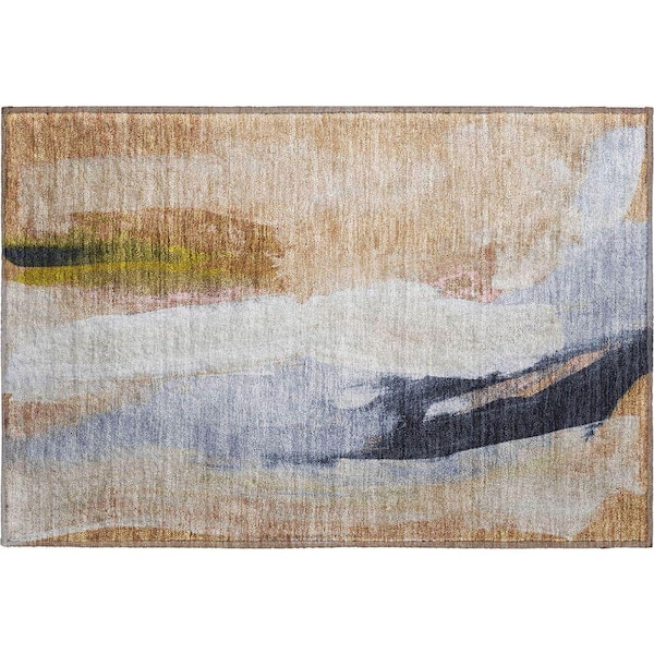 Mayfield Premium Machine Washable Abstract AMF1987 Putty 2 ft. x 3 ft. Accent Rug