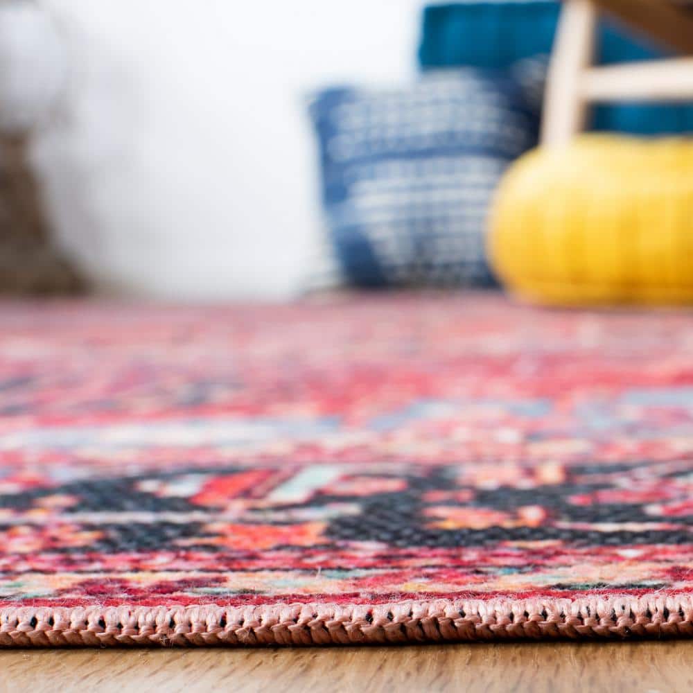 Red and Blue Machine Washable Oriental Area Rug
