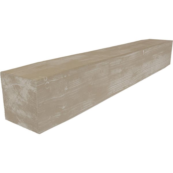 Ekena Millwork 8 in. x 8 in. x 4 ft. Sandblasted Faux Wood Beam Fireplace Mantel White Washed