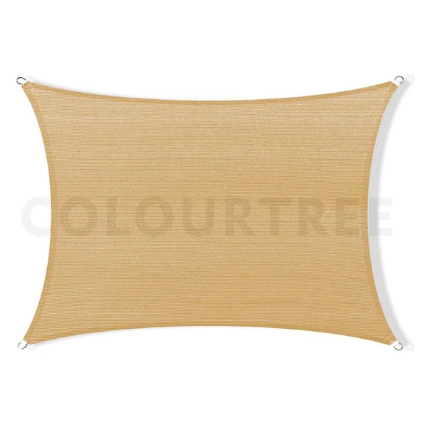 COLOURTREE 10 ft. x 16 ft. 190 GSM Sand Beige Rectangle Sun Shade Sail Screen Canopy, Outdoor Patio and Pergola Cover