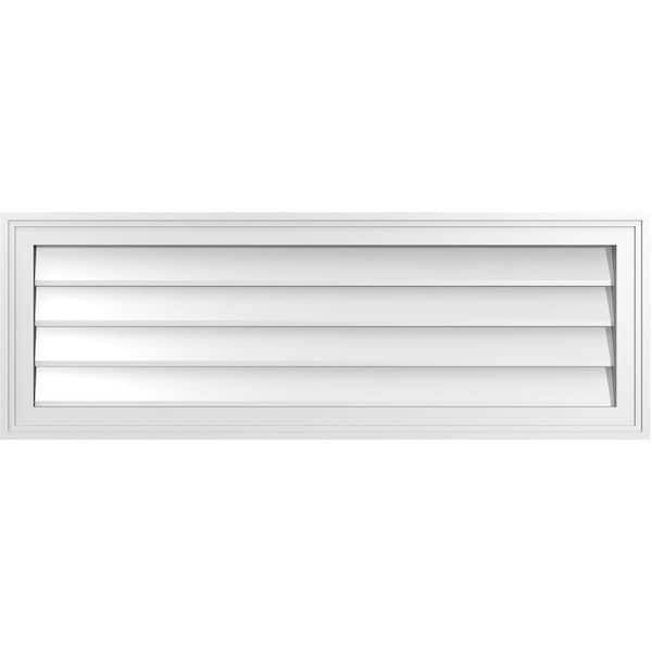 Ekena Millwork 40 in. x 14 in. Vertical Surface Mount PVC Gable Vent: Decorative with Brickmould Frame