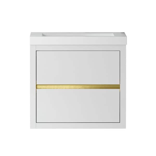 24 in. Wall-Mounted Glossy White Bath Vanity with Glossy White Solid Surface Top Assembled