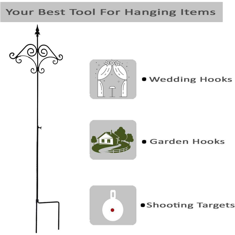 91-Inch Black Metal Floral Design Shepherd's Hook, 2 Pack