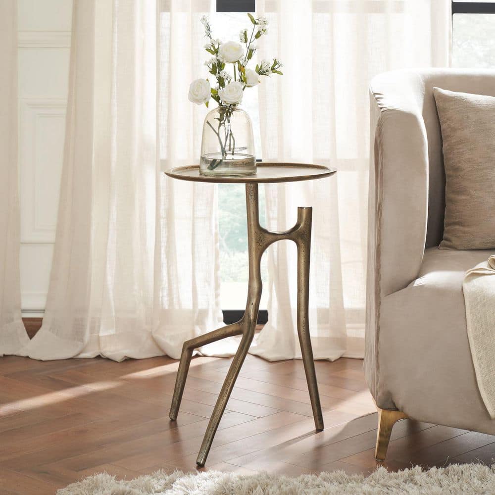 17 in. W Yellow Finish Round Shape Wood Frame End Table