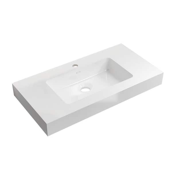 35.8 in. Drop-In Bathroom Sink in White Solid Surface Vanity Top