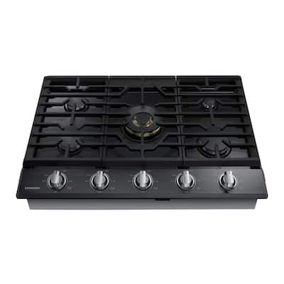 36 in. Gas Cooktop in Fingerprint Resistant Black Stainless with 5 Burners including Dual Brass Power Burner with Wi-Fi