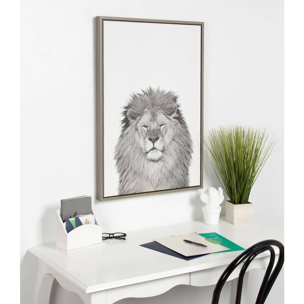 Gray Framed Canvas Lion Portrait for Kids' Room, 23" x 33"