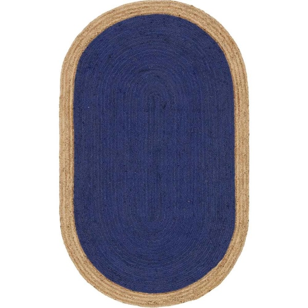 Unique Loom Braided Jute Goa Navy Blue 5' 1 x 8' 0 Area Rug