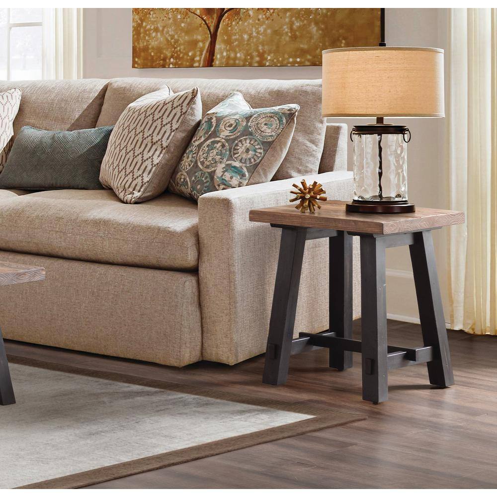 Adam 27" Natural and Black Solid Wood Side Table