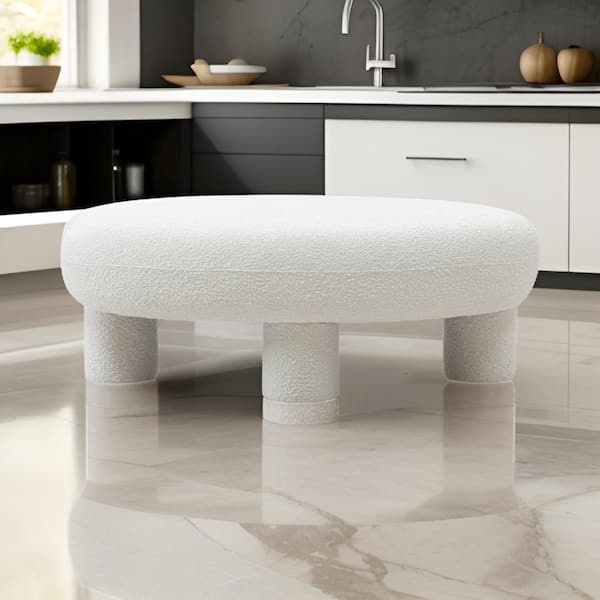 Benjara Off White Fabric Rectangular Large (40-47 in.) Ottoman