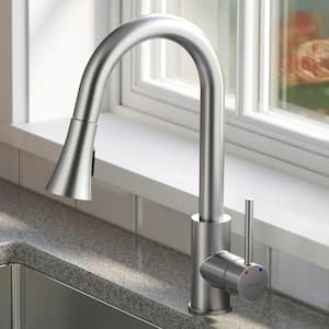 Weybridge Single Handle Pull Down Sprayer Kitchen Faucet with Matching Soap Dispenser in Stainless Steel