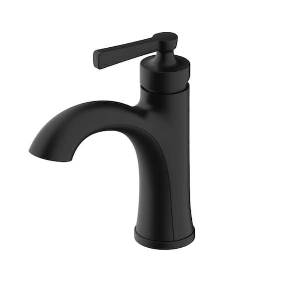 Northerly Single Handle Single Hole Bathroom Faucet with Deckplate Included and Touch Down Drain Included in Satin Black