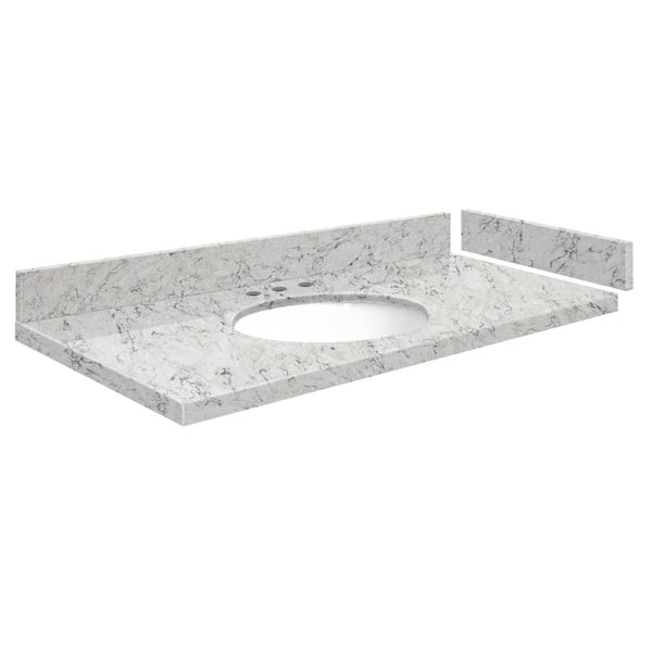 Transolid Silestone 48.5 in. W. x 22.25 in. D Qt. White Round Single Sink Vanity Top in Pietra