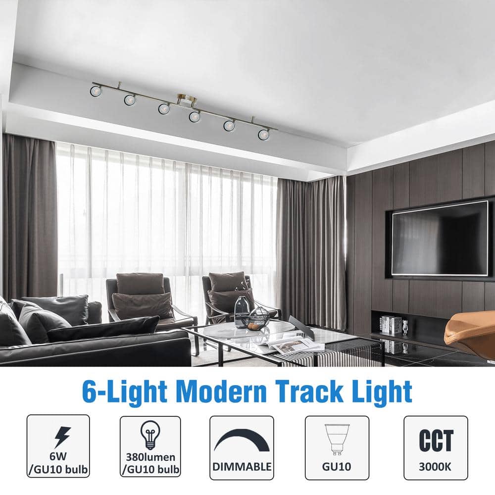 Brushed Nickel 6-Light LED Swivel Track Lighting Kit