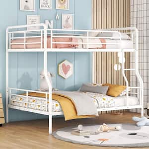 Detachable White Full XL over Queen Metal Bunk Bed with Built-in Ladder