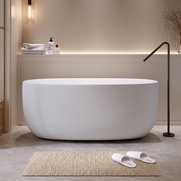 47 in. x 25 in. Solid Surface Stone Resin Flatbottom Freestanding Double Slipper Soaking Bathtub in Matte White