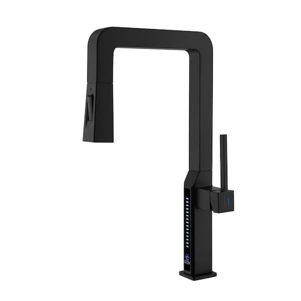 Single Handle Black 17 in. H Pull Down Sprayer Kitchen Faucet with Digital Display and 180° Spout Swivel in Black