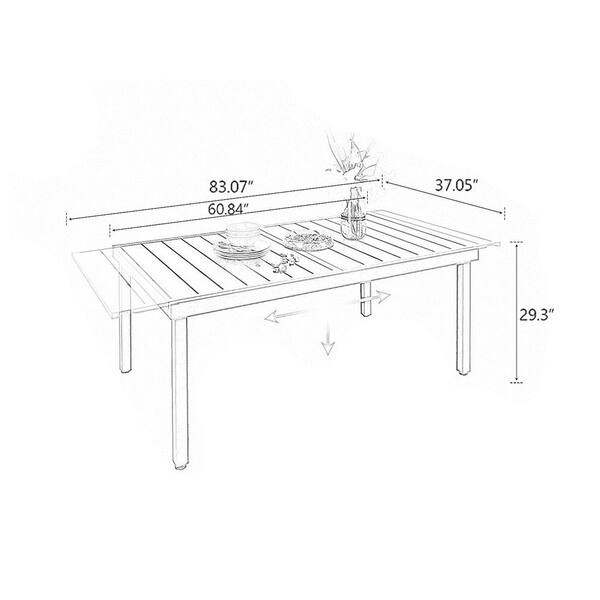 Phi Villa Black Expandable Rectangle Metal Patio Outdoor Dining Table Thd Pv 305 Phi Villa Black Expandable Rectangle, Outdoor Dining Table Dimensions