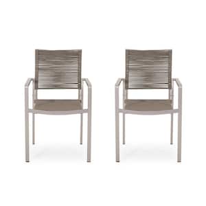 Cape Coral Silver Aluminum Outdoor Dining Chair in Taupe (2-Pack)