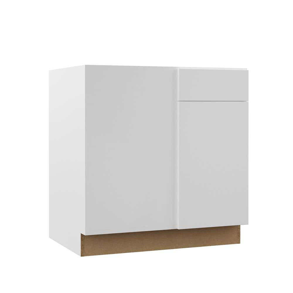 Designer Series Edgeley Assembled 33x34.5x23 in. Blind Corner Left Base Kitchen Cabinet in White -  Hampton Bay, BB42L-EDWH