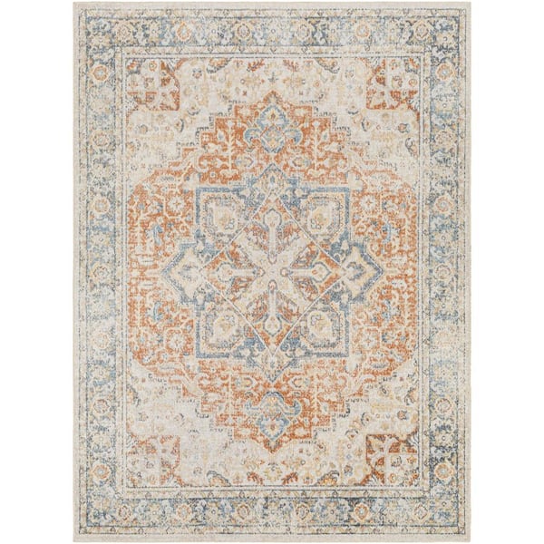 Lillian Light Blue/Light Brown 5 ft. x 7 ft. Indoor Machine-Washable Area Rug