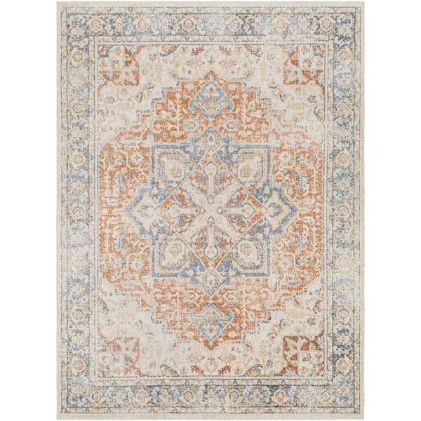 Lillian Light Blue/Light Brown 8 ft. x 10 ft. Indoor Machine-Washable Area Rug