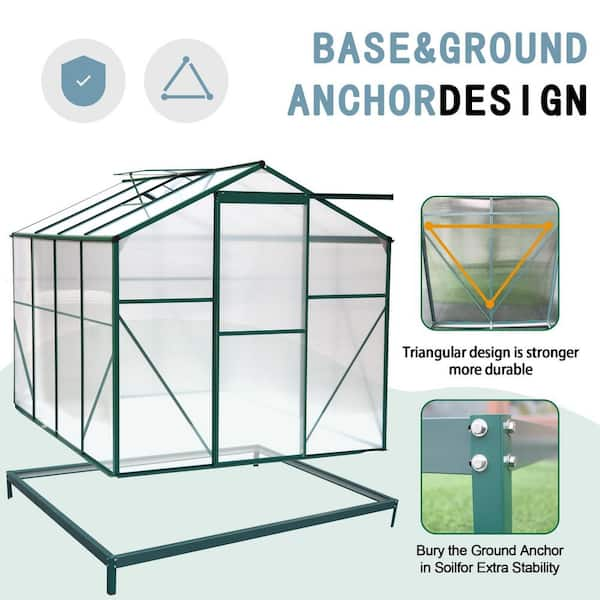 Tatayosi 99.8 in. L x 74.8 in. W x 78.74 in. H green aluminum alloy Greenhouse with sliding door and ventilation windows