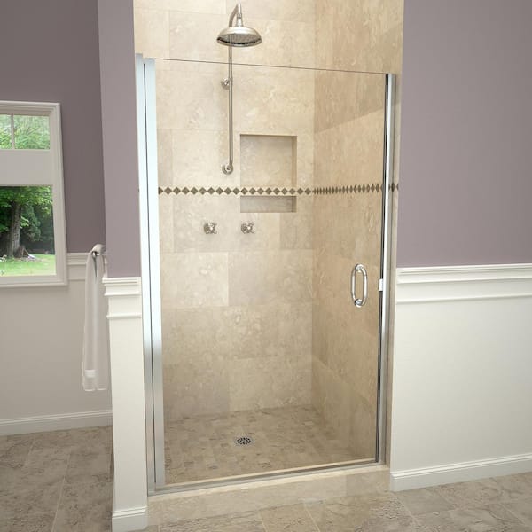 Redi Swing 1200 Series 28 in. W x 72 in. H Semi-Frameless Pivot Shower Door in Polished Chrome with Pull Handle and Clear Glass