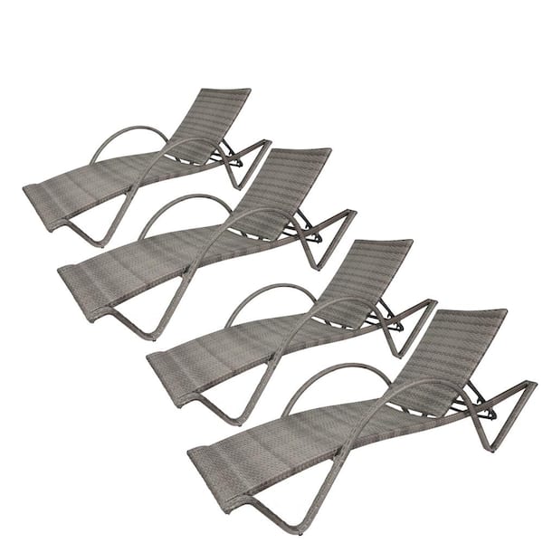 TWT Gray 2-Tone Aluminum Reclining Outdoor Beach Chair (Set of 4) for Hotel Swimming Pool, Terrace Pool