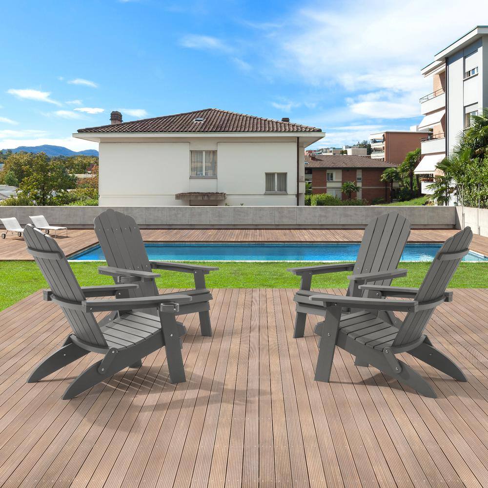 Charcoal Gray Folding Plastic Outdoor Adirondack Chair Patio Fire Pit Chair for Outside (4-Pack) price history on PriceWatchPro