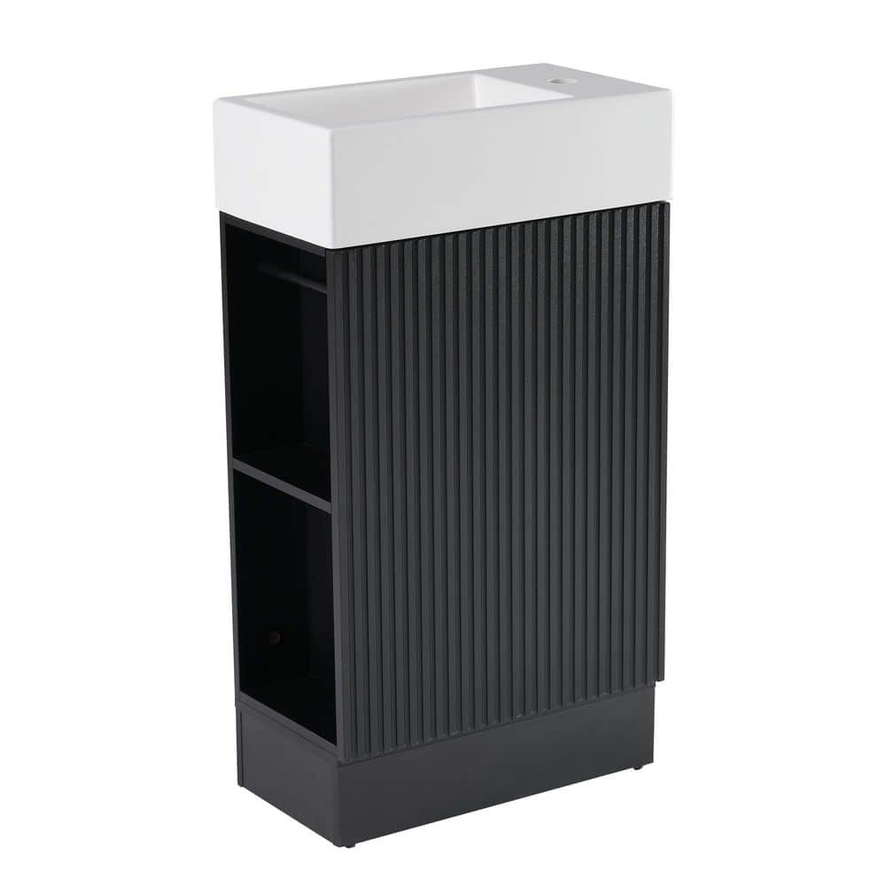 18.60 in. Freestanding Black Bath Vanity with White Ceramic Top and Two-tier Shelf